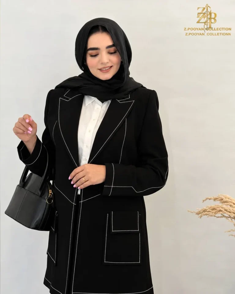 کت تک زنانه کرپ مجلسی کوک دوزی مشکی ویتوریا