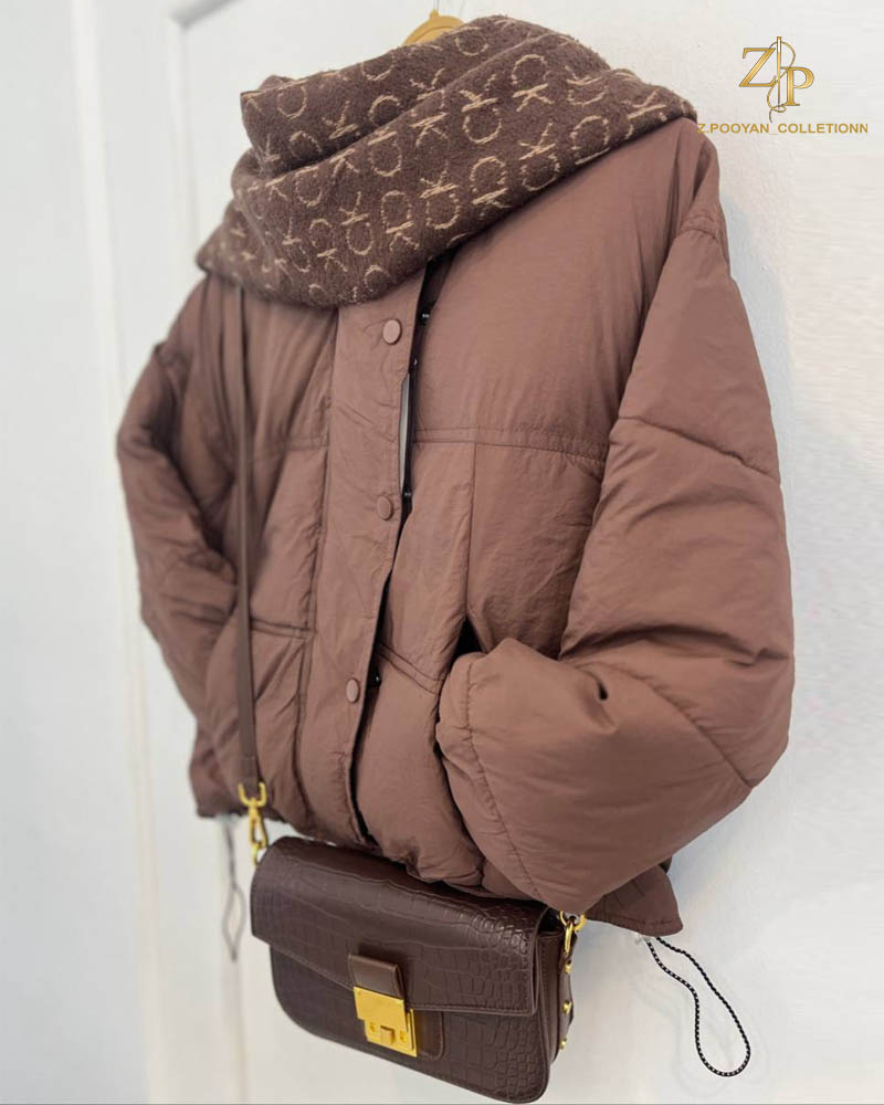 brown-puffer-jacket کاپشن زنانه پفی اسپرت کوتاه