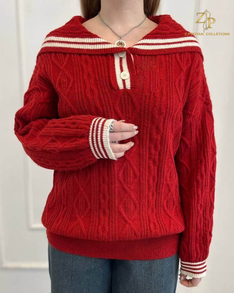 knit sweater reed بافت زنانه یقه ملوانی قرمز