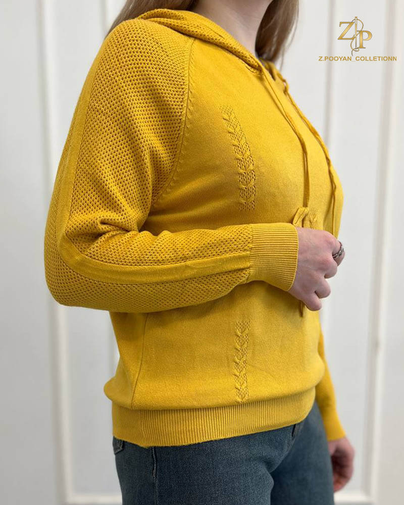 knit sweater yellow بافت هودی زنانه خردلی